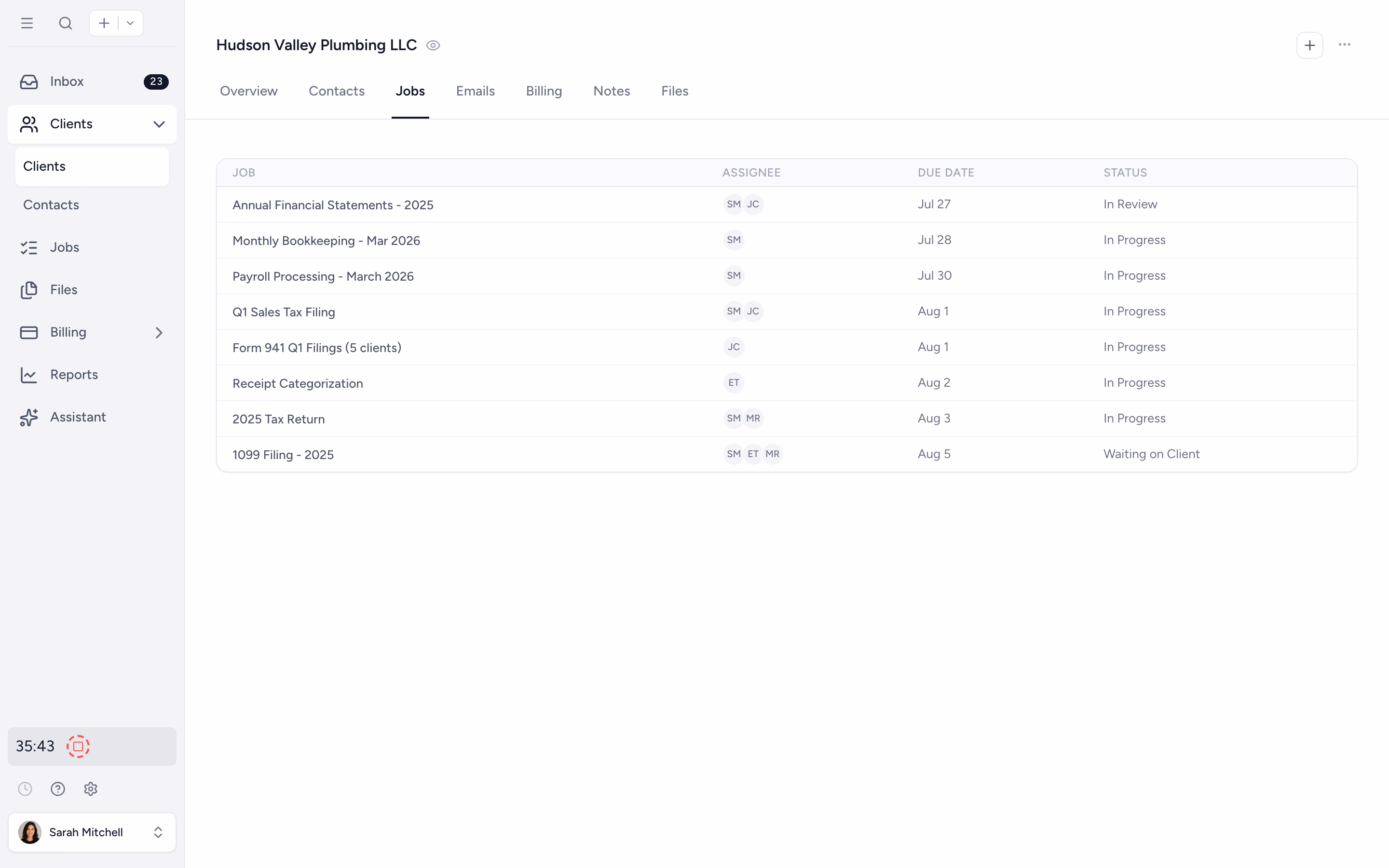 All jobs for a single client in one view