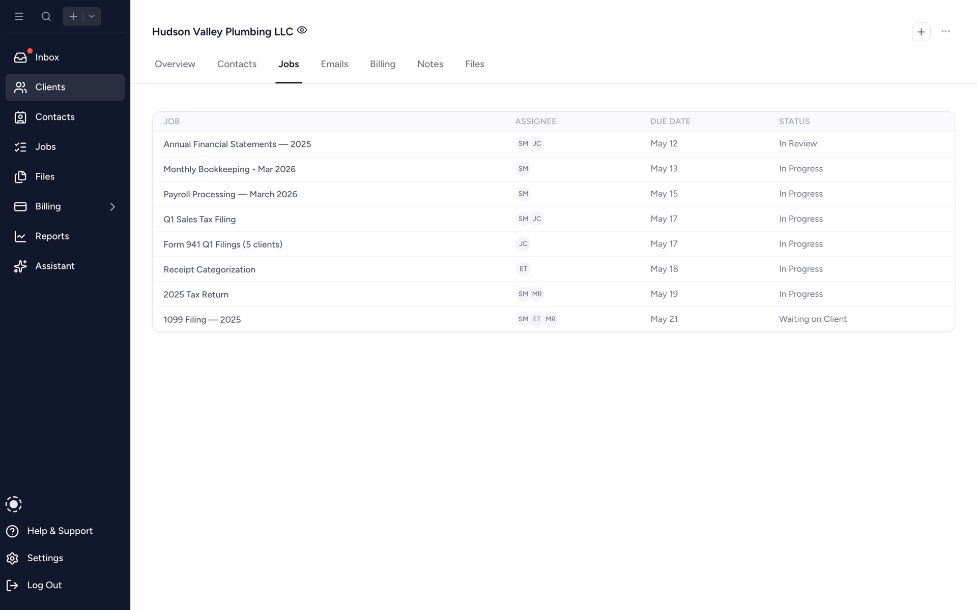 All jobs for a single client in one view