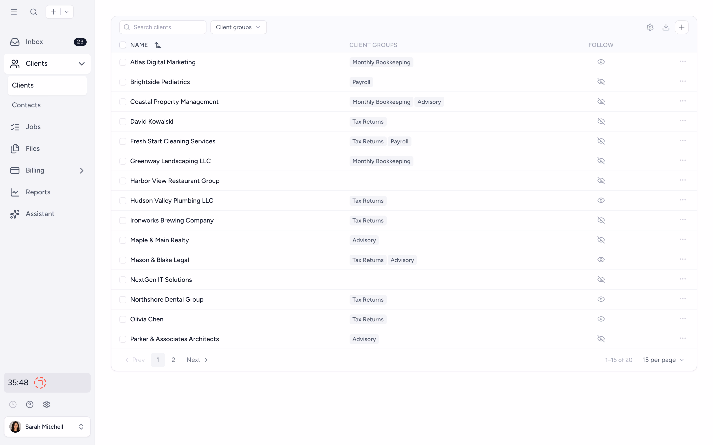 Tidyflow client list after a Xero import