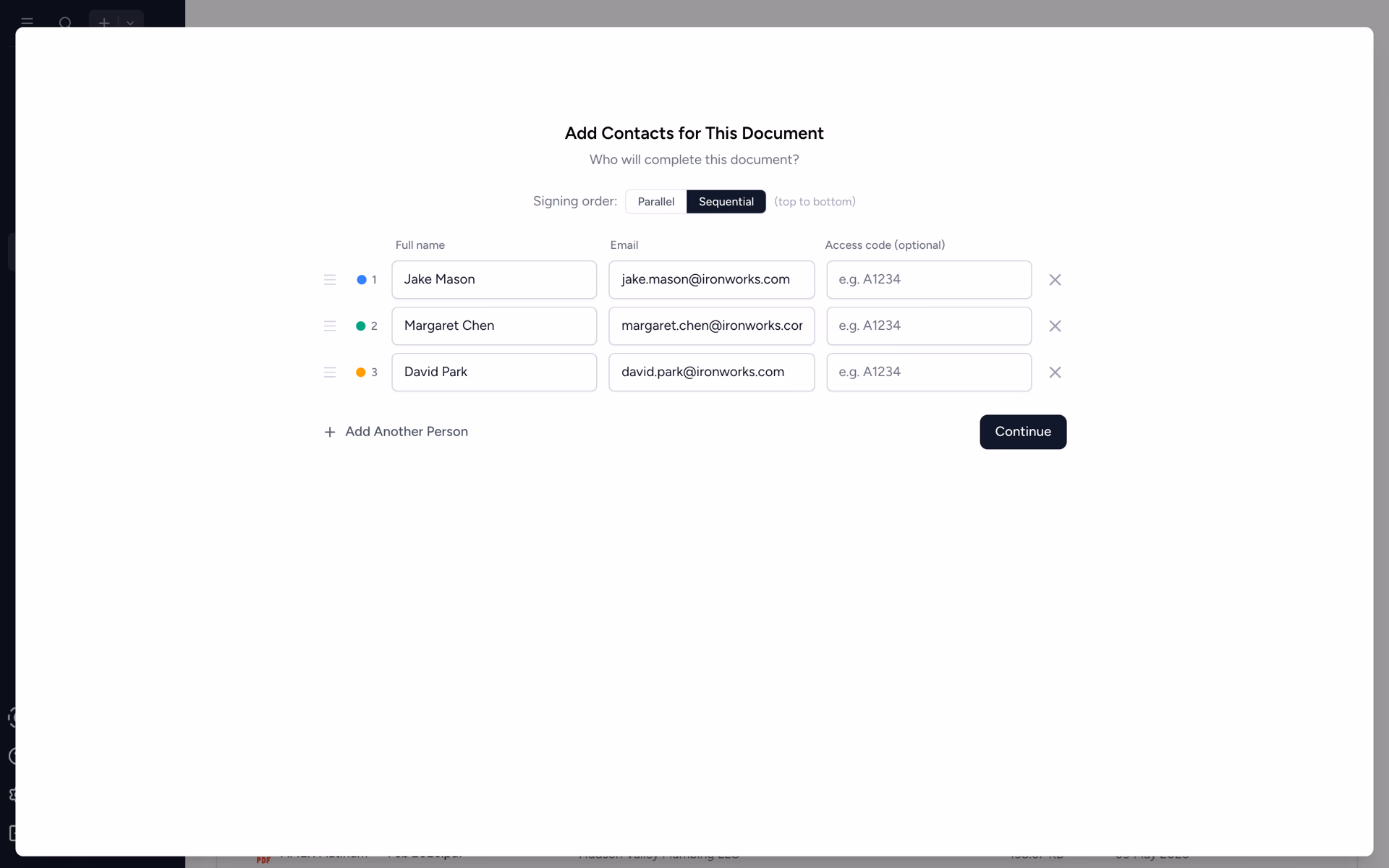 Tidyflow e-signature request with multiple recipients
