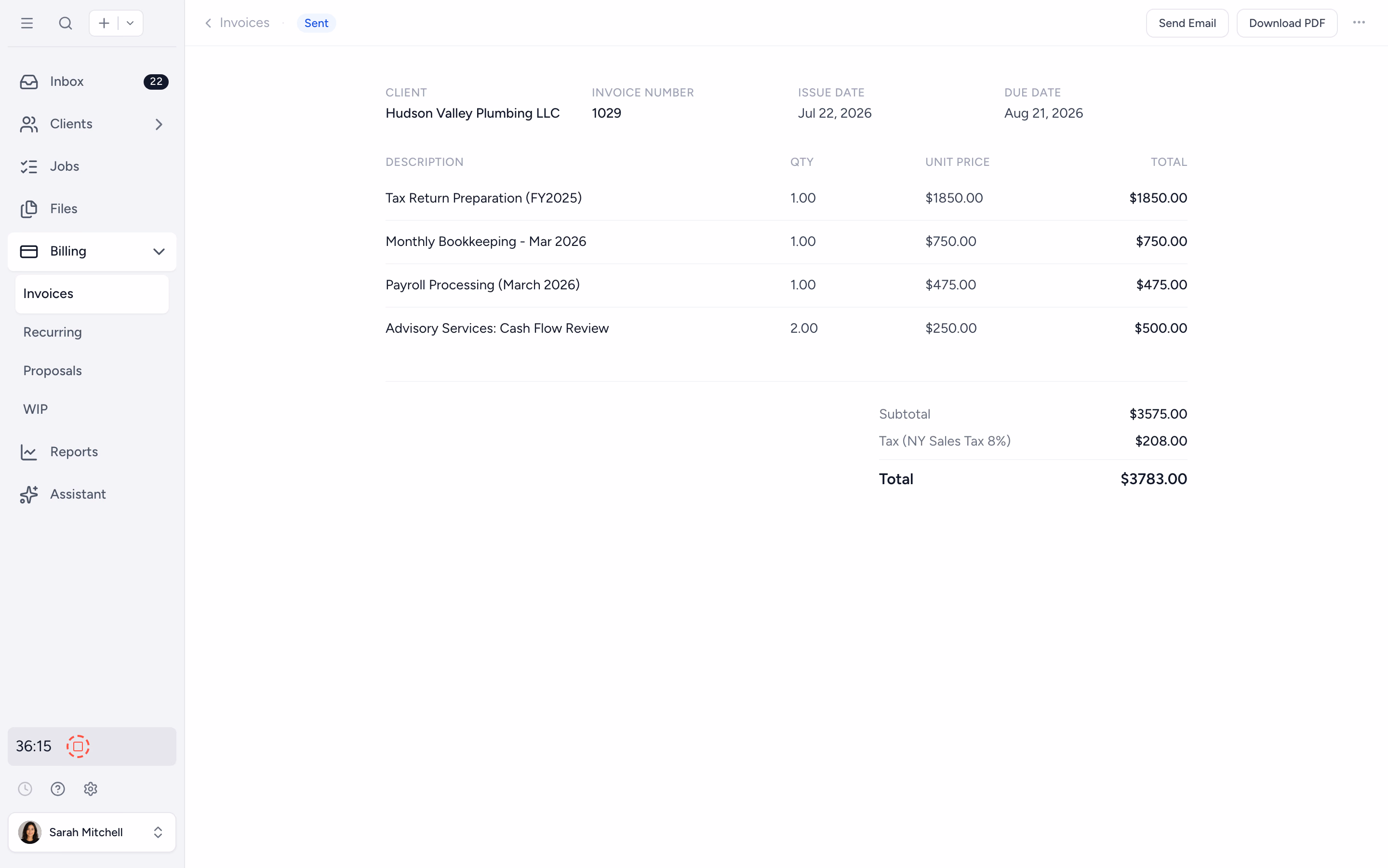 Tidyflow invoice detail ready to push to QuickBooks Online