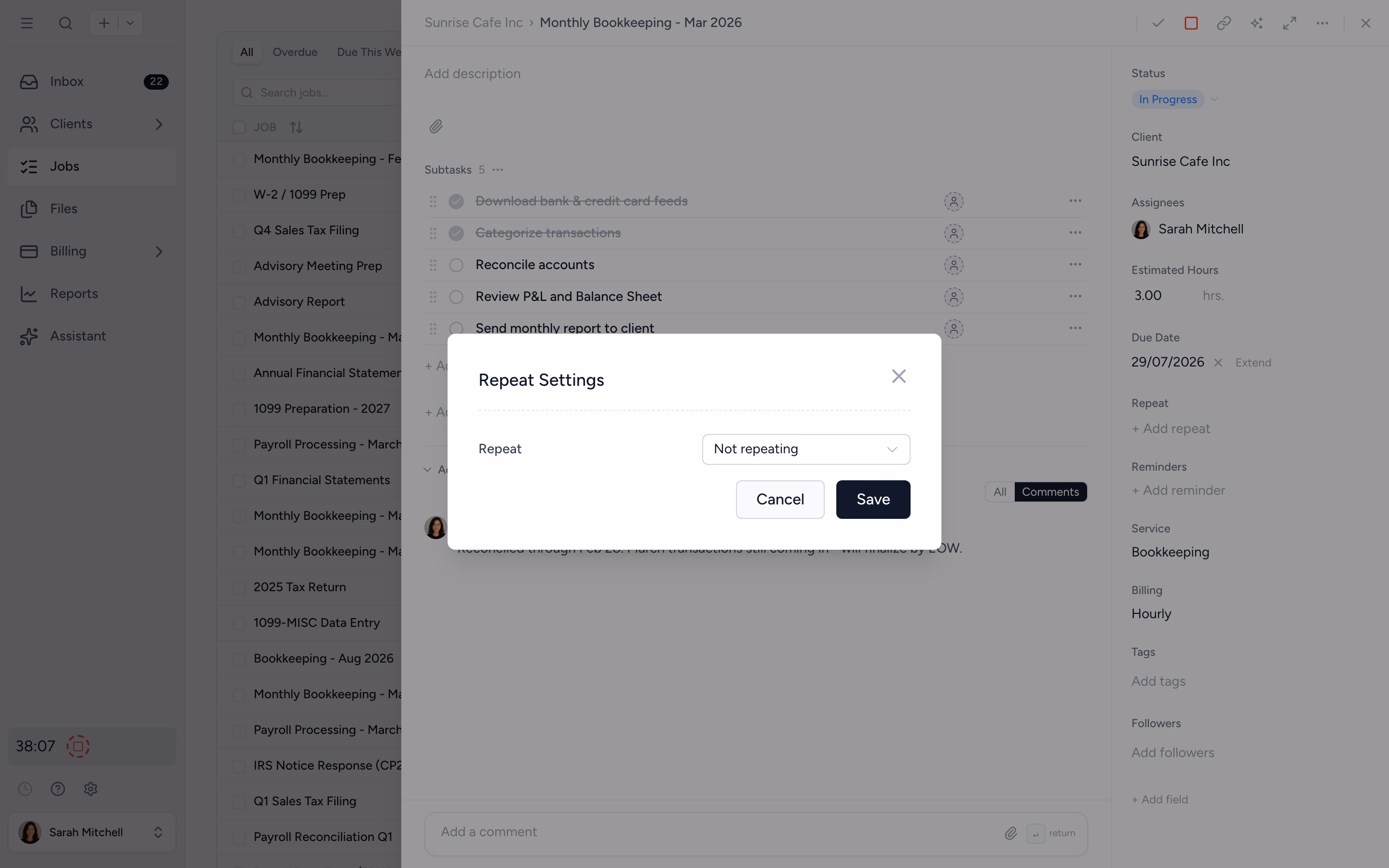 Repeating cadence picker on a job