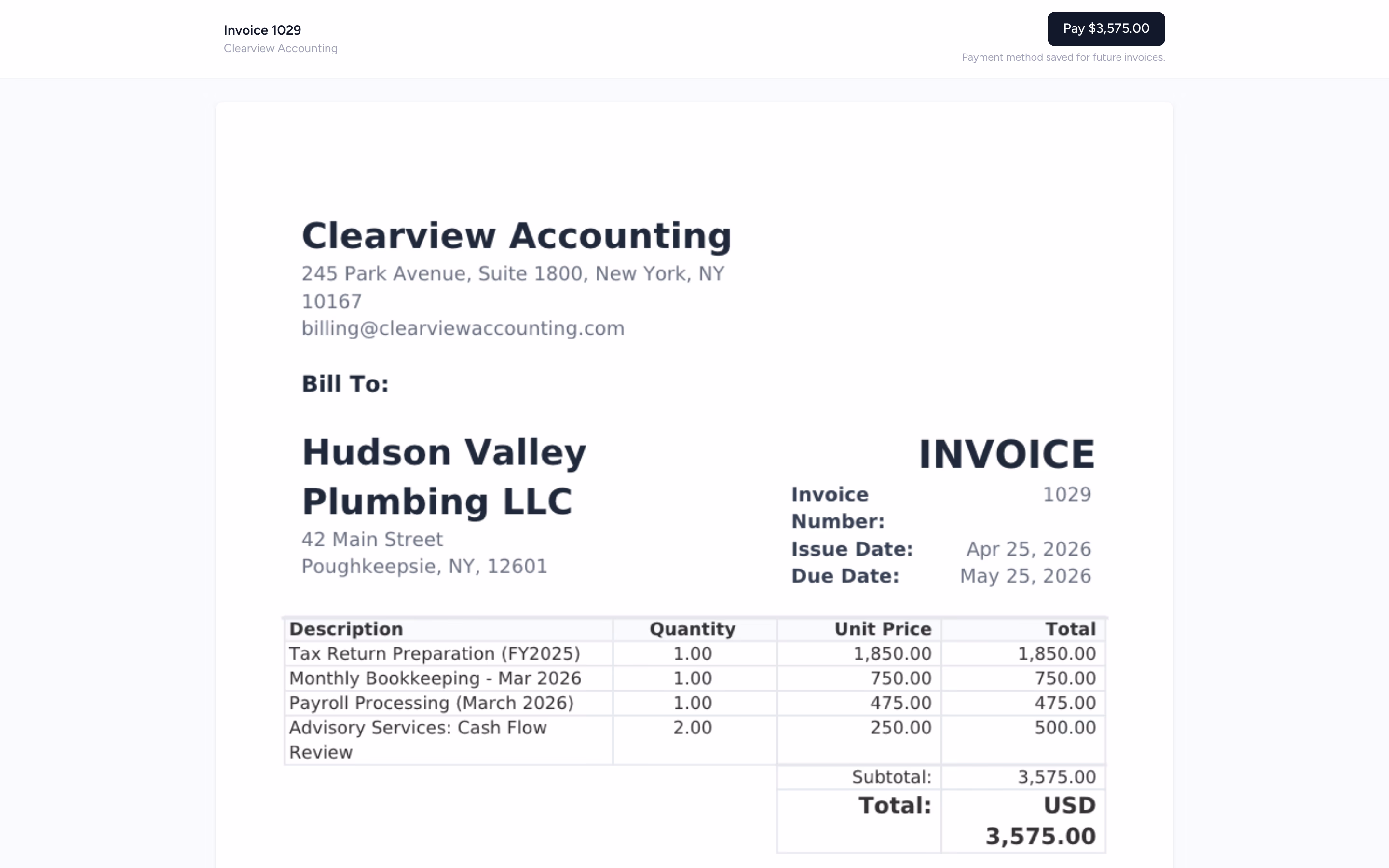 Branded online invoice payment page