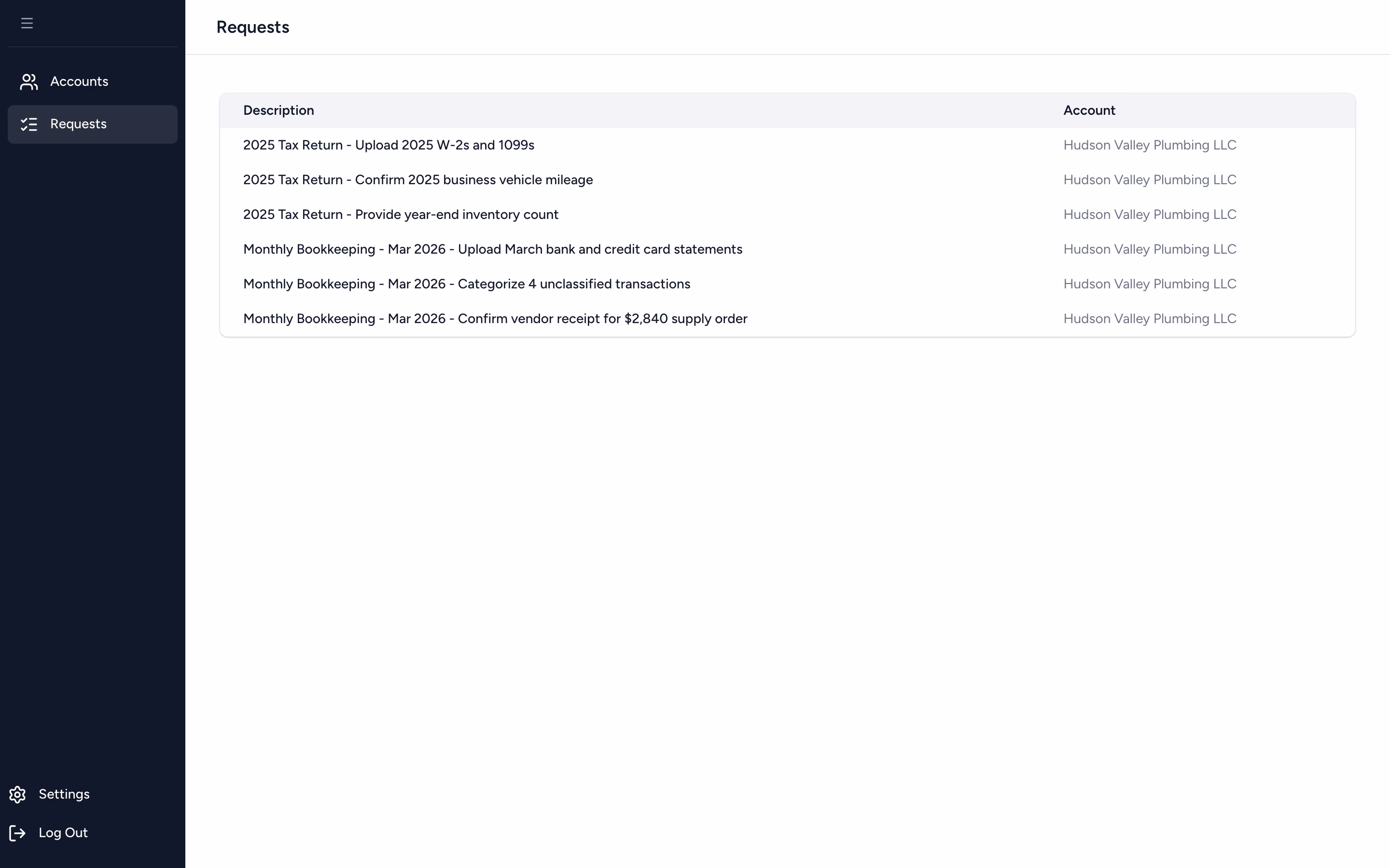Tidyflow client request with reminder schedule